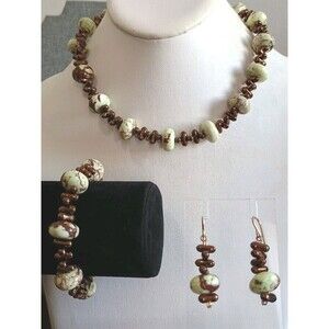 Lemon Chrysoprase Copper Tone Sterling Silver Necklace Bracelet Earrings Vintage